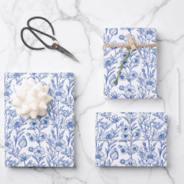 Blue and White Chinoiserie Wildflower ラッピングペーパーシート