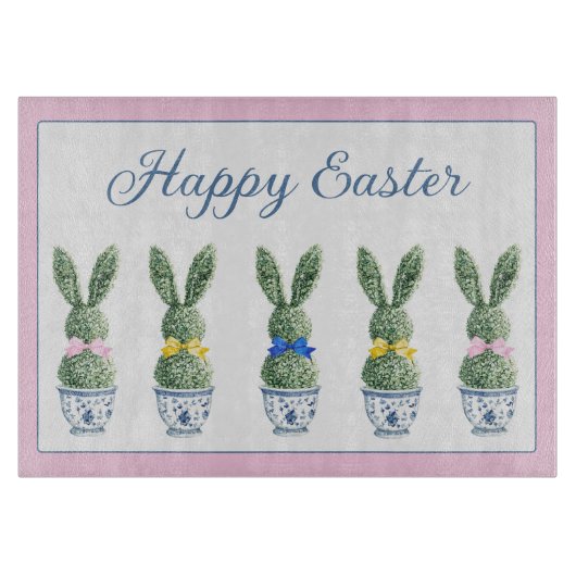 Blue and White Chinoiserie With Rabbit Topiaries カッティングボード (正面)