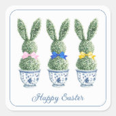 Blue and White Chinoiserie With Rabbit Topiaries スクエアシール (正面)