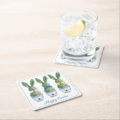 Blue and White Chinoiserie With Rabbit Topiaries スクエアペーパーコースター (インサイチュ)