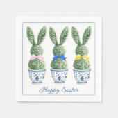 Blue and White Chinoiserie With Rabbit Topiaries スタンダードカクテルナプキン (正面)