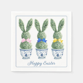 Blue and White Chinoiserie With Rabbit Topiaries スタンダードカクテルナプキン