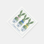 Blue and White Chinoiserie With Rabbit Topiaries スタンダードカクテルナプキン (角)