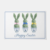 Blue and White Chinoiserie With Rabbit Topiaries ドアマット (正面)
