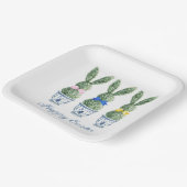 Blue and White Chinoiserie With Rabbit Topiaries ペーパープレート (傾斜あり)