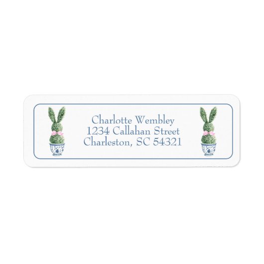 Blue and White Chinoiserie With Rabbit Topiaries ラベル (正面)