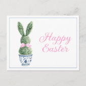 Blue and White Chinoiserie With Rabbit Topiary シーズンポストカード (正面)