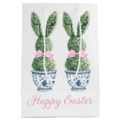 Blue and White Chinoiserie With Rabbit Topiary ミディアムペーパーバッグ (裏面)