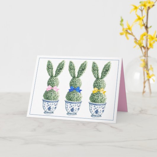 Blue and White Chinoiserie With Rabbits Topiary カード (黄色い花)