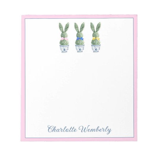 Blue and White Chinoiserie With Rabbits Topiary ノートパッド (正面)