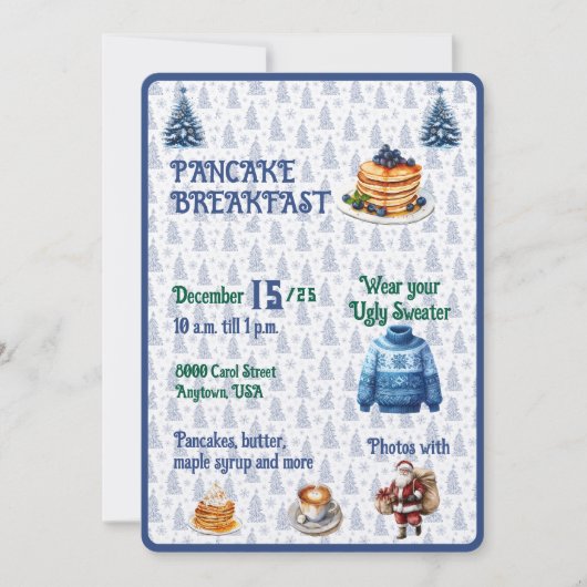 Blue and  White Christmas Pancake Breakfast  招待状 (正面)