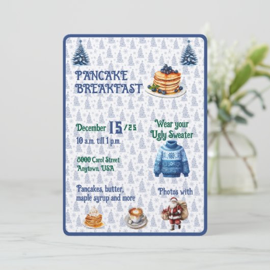 Blue and White Christmas Pancake Breakfast 招待状 (スタンド正面)