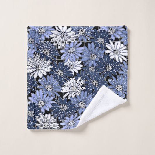Blue and white daisy pattern ウォッシュタオル (ウォッシュタオル)