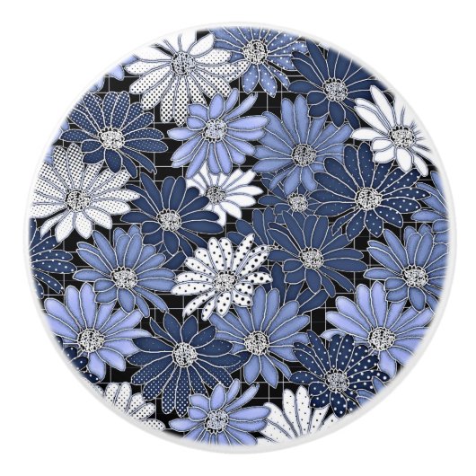Blue and white daisy pattern セラミックノブ (正面)