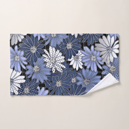Blue and white daisy pattern ハンドタオル (ハンドタオル)