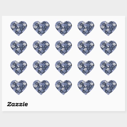 Blue and white daisy pattern ハートシール (シート)
