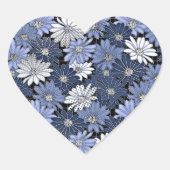 Blue and white daisy pattern ハートシール (正面)