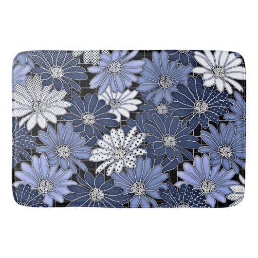 Blue and white daisy pattern バスマット (正面)