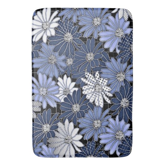 Blue and white daisy pattern バスマット (正面縦)