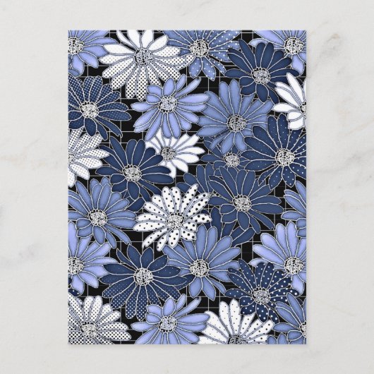 Blue and White Daisy Pattern ポストカード (正面)