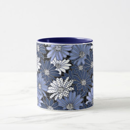 Blue and white daisy pattern マグカップ (中央)
