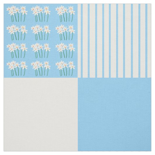 Blue and white daisy quilt squares ファブリック (見本)