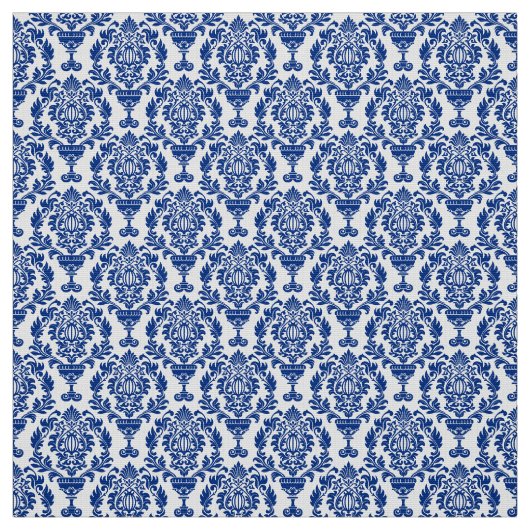 blue and white damask-patterned  fabric. ファブリック (見本)