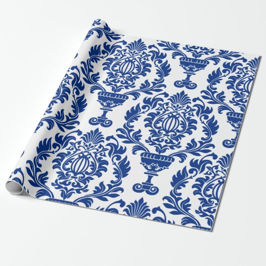 Blue and white damask patterned paper  ラッピングペーパー (アンロールド)