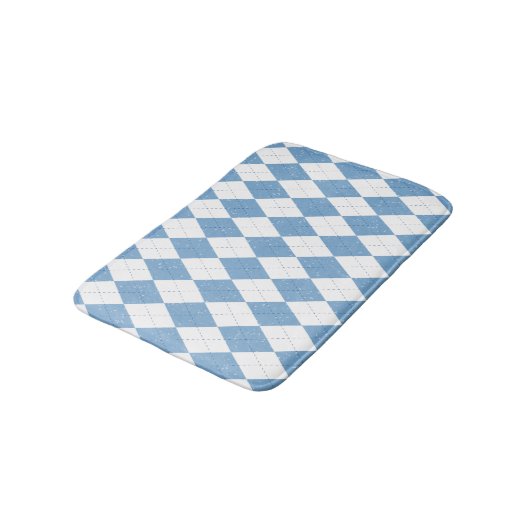 Blue and White Diamond Geometric Pattern バスマット (アングル)