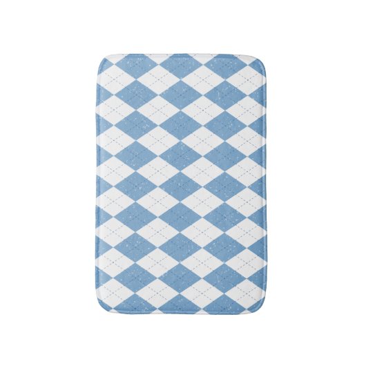 Blue and White Diamond Geometric Pattern バスマット (正面縦)