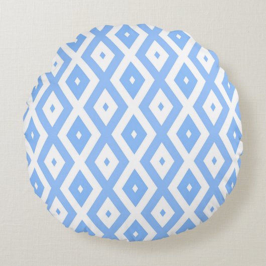 Blue and white diamond pattern ラウンドクッション (正面)