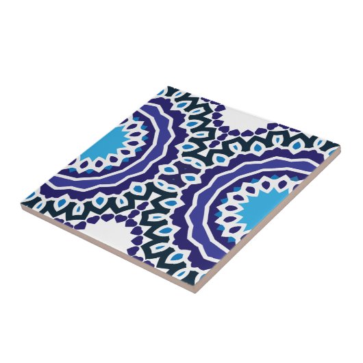 Blue and White Ethnic Bohemian Mosaic Pattern タイル (側面)
