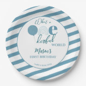 Blue and White First Birthday Party OneDerful ペーパープレート (正面)