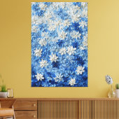 Blue and White Floral Abstract Wall Art キャンバスプリント (インサイチュ (リビング))