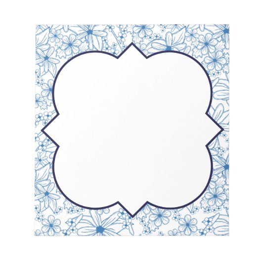 Blue and White Floral Border, Blank ノートパッド (正面)