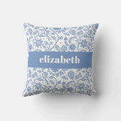 Blue and White Floral Botanical Custom Name Modern クッション (裏面)