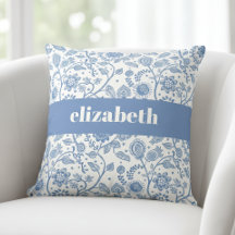 Blue and White Floral Botanical Custom Name Modern