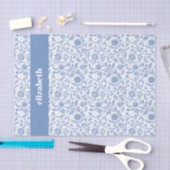 Blue and White Floral Botanical Custom Name Modern 薄葉紙 (クラフト)