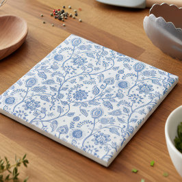 Blue and White Floral Botanical Pattern Modern タイル