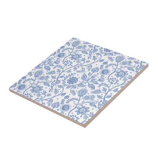 Blue and White Floral Botanical Pattern Modern タイル (側面)