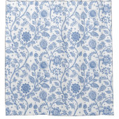 Blue and White Floral Botanical Pattern Whimsical シャワーカーテン (正面)