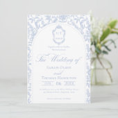 Blue and White Floral Chinoiserie Monogram Wedding 招待状 (スタンド正面)