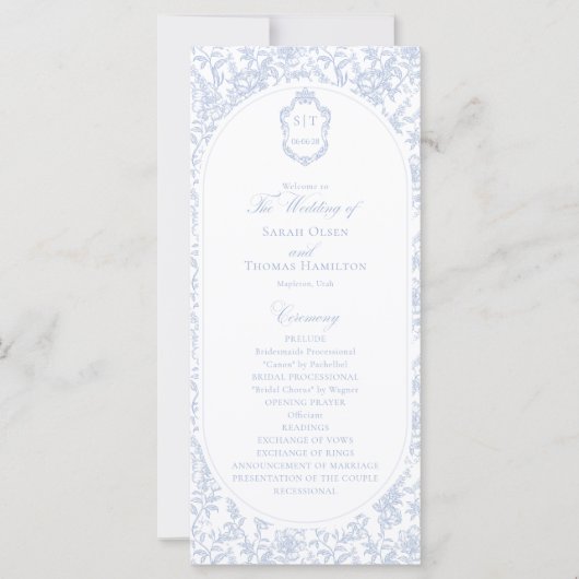 Blue and White Floral Chinoiserie Wedding Program (正面)