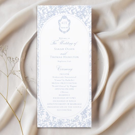 Blue and White Floral Chinoiserie Wedding Program