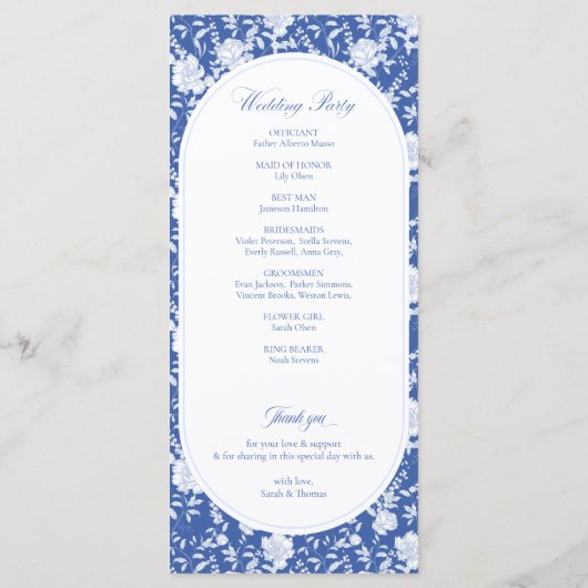 Blue and White Floral Chinoiserie Wedding Program (裏面)