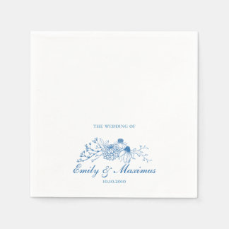 Blue and White Floral Classical Wedding napkin スタンダードカクテルナプキン