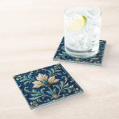Blue and White Floral Coaster ガラスコースター (アングル)