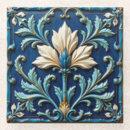Blue and White Floral Coaster ガラスコースター
