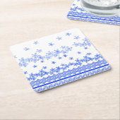 Blue and White floral design, スクエアペーパーコースター (アングル)