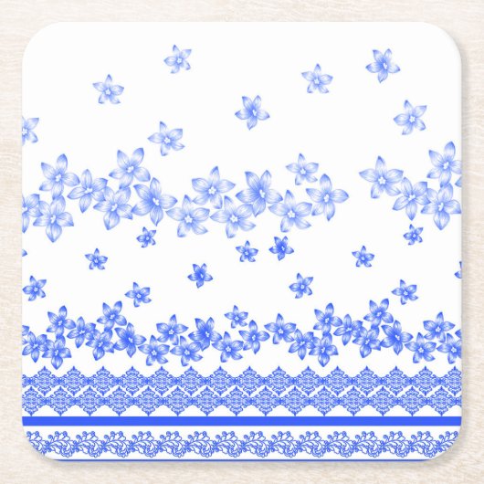 Blue and White floral design, スクエアペーパーコースター (正面)